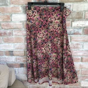 LuLaRoe L Azure Skirt-Black and Tan with flowers